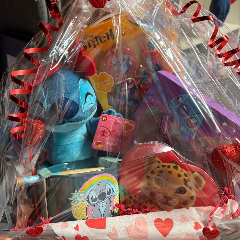 Disney Gift Basket with Blue Plush and Red Accents